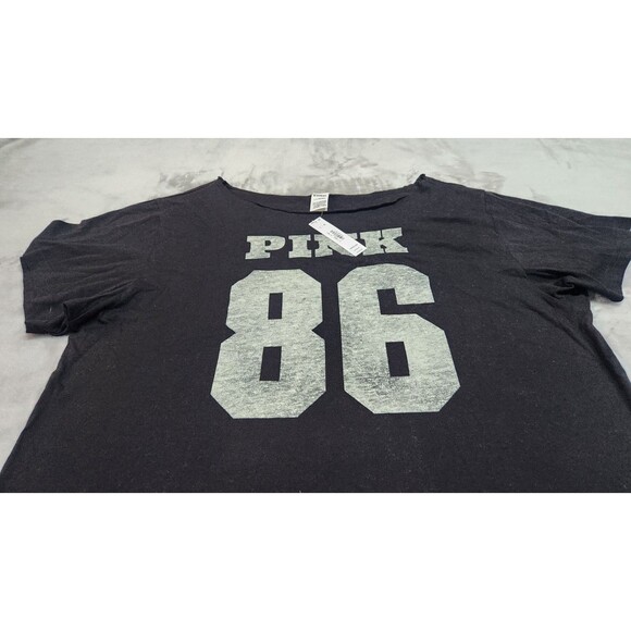 Victoria's Secret L Black 86 Campus Cotton Off The Shoulder Tee NWT - Picture 4 of 8